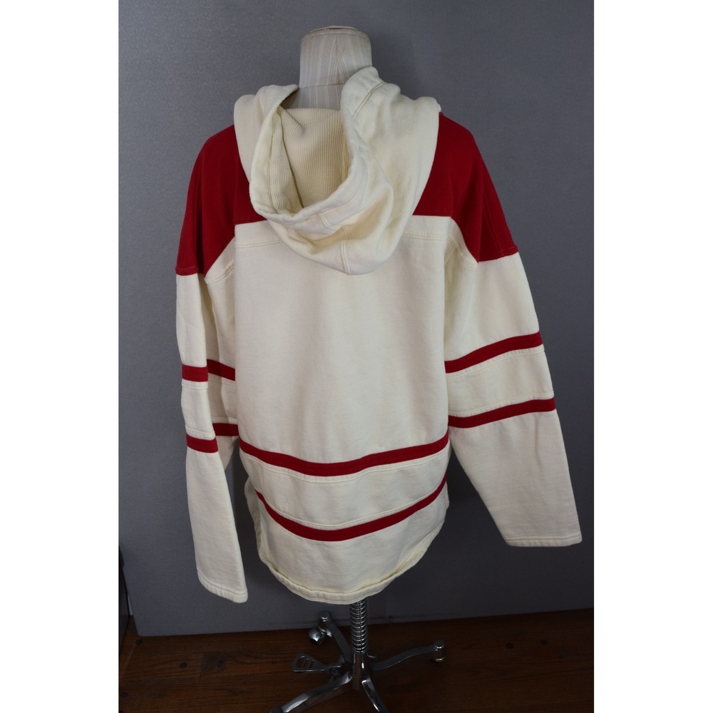 '47 Detroit Red Wings Hoodie Large Cream Red Lace Up NHL Vintage Hockey Mens - Picture 3 of 5